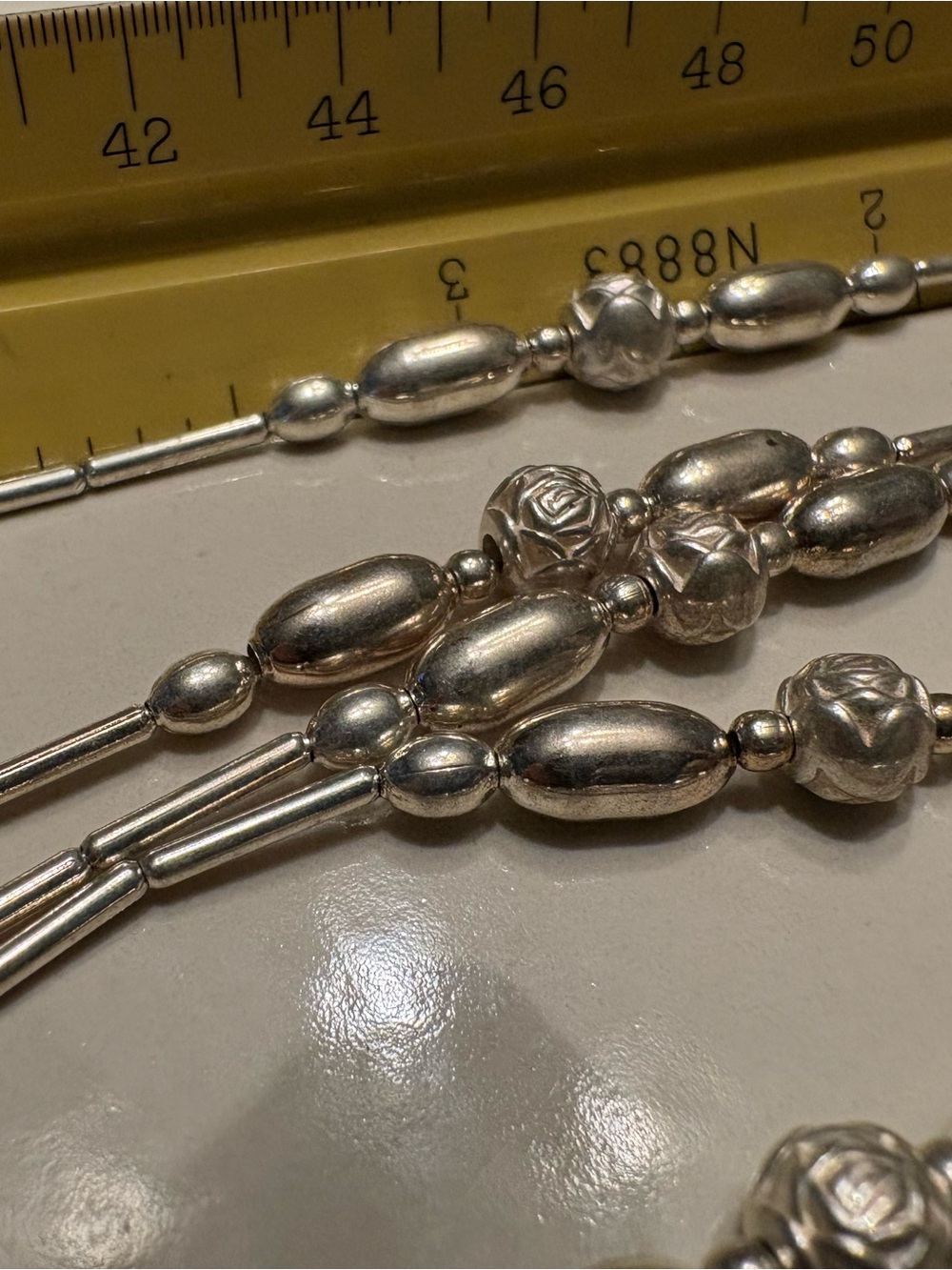 6 Sterling-Style Floral Bead Bracelets - Silver